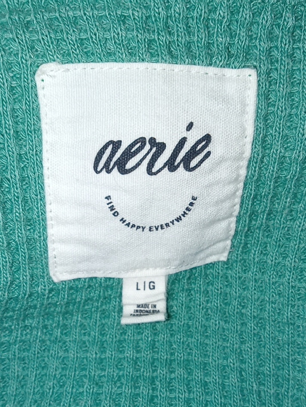 aerie Green Waffle Knit Button-Front Shirt - Picture 7 of 7